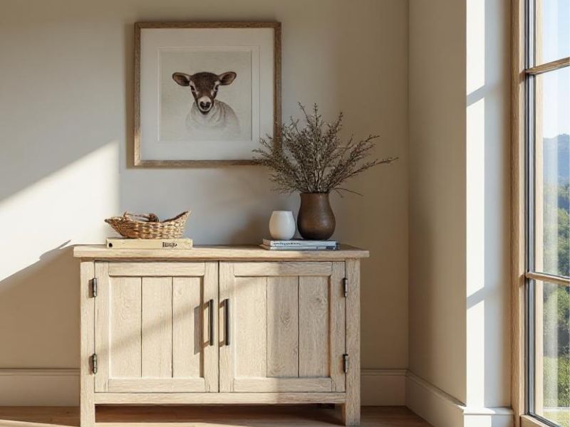 Natural wood furniture with artisan craftsmanship and organic textures