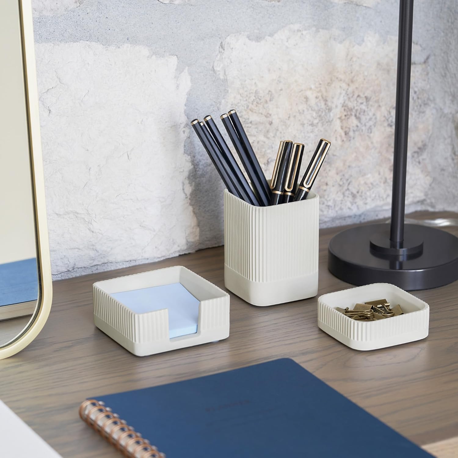 Concrete desk organizer with minimalist design