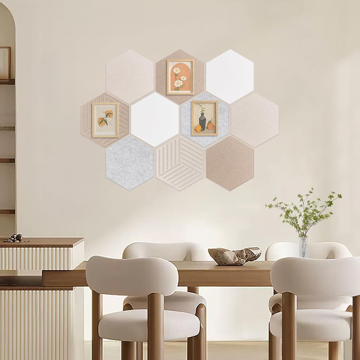 Hexagon cork tiles on wall