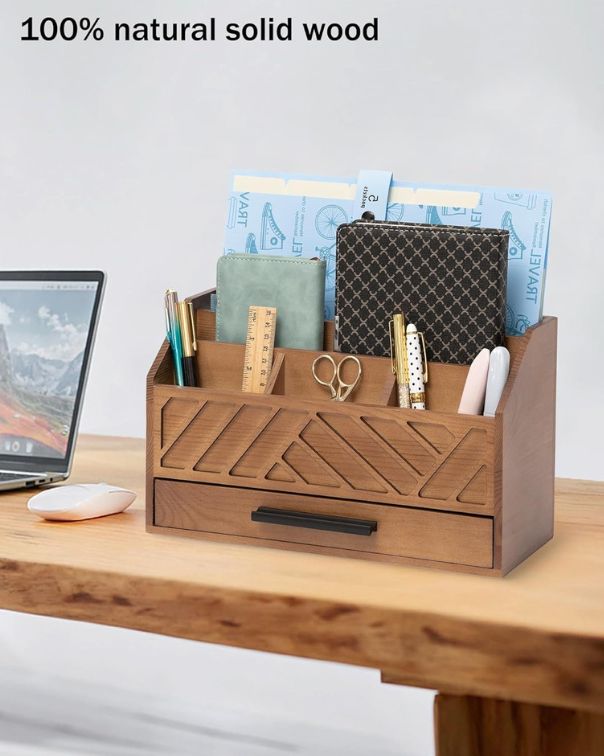 Natural wood desk organizer